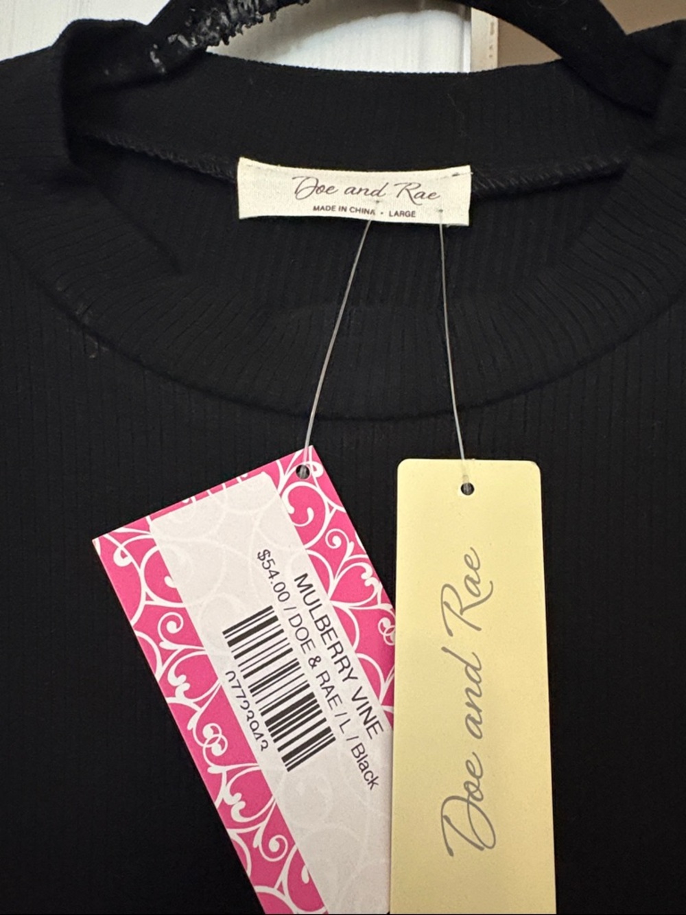 Doe & Rae Black Ribbed Tank with Satin Ruffle Sleeves - Picture 2 of 4